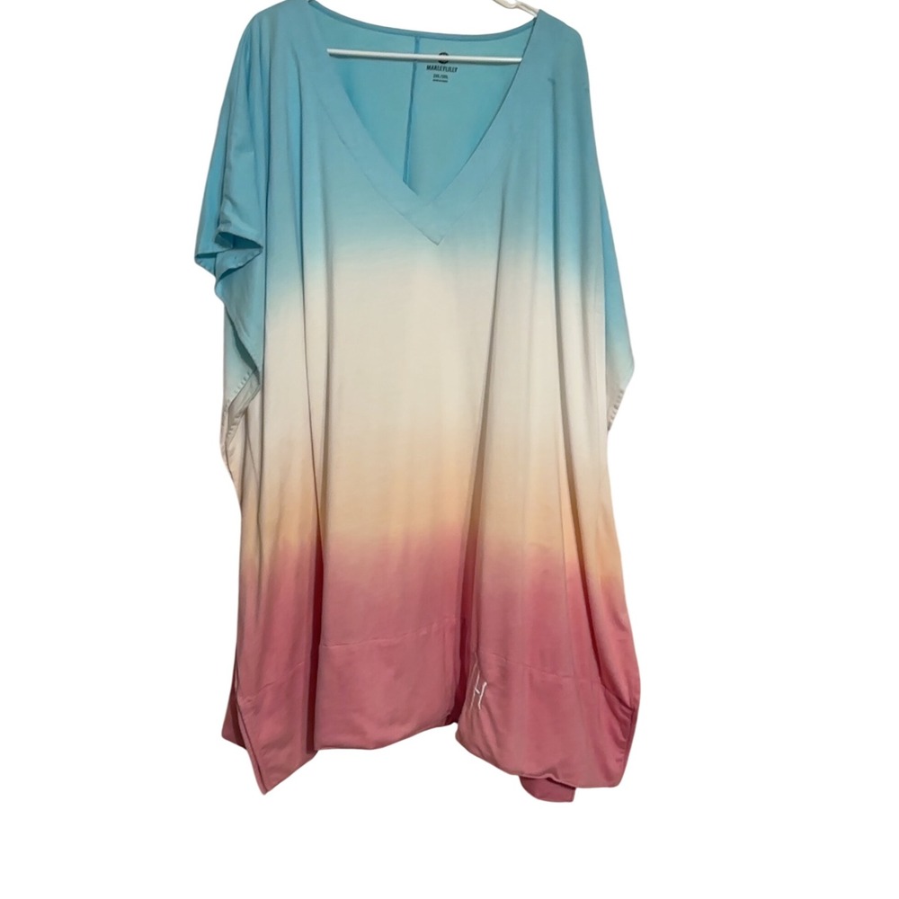 "kVh" MarleyLilly Ombre Cover-Up V-Neck Monogrammed Beach Pool Tunic Top 2XL/3XL